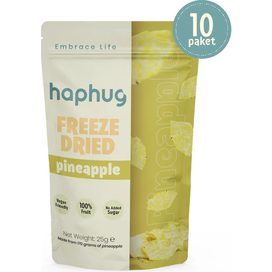 HapHug 10'lu Paket Freeze Dried (Dondurularak Kurutulmuş) Ananas - Freeze Dry Meyve Kurusu 10x25gr