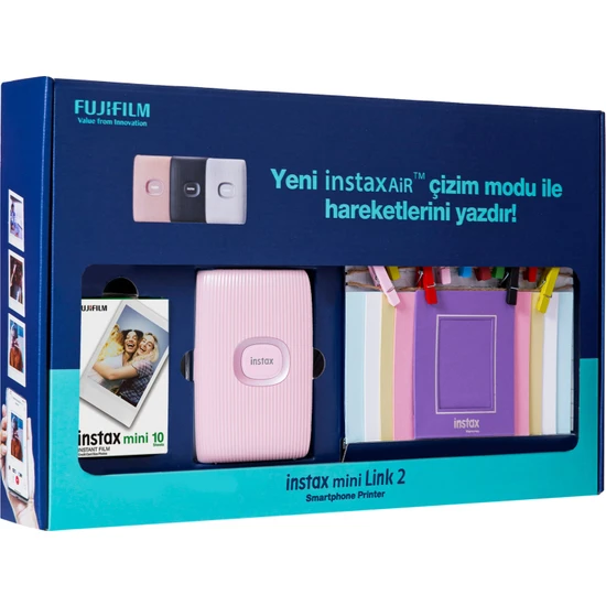 Instax Mini Link 2 Pembe Akıllı Telefon Yazıcısı Bundle Box