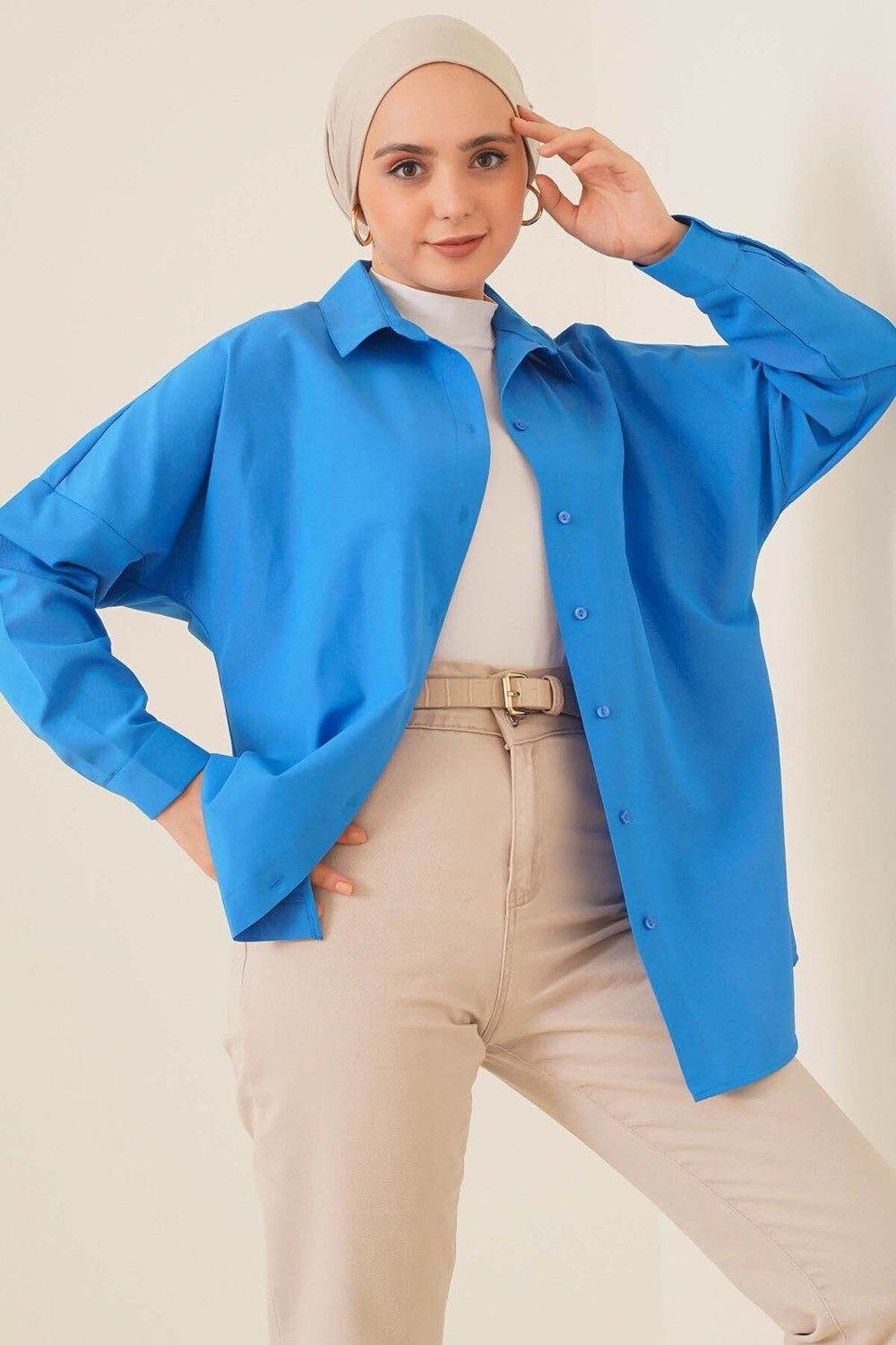 Bigdart 103901 Oversize Basic Tesettür Gömlek - Beyaz görsel 4
