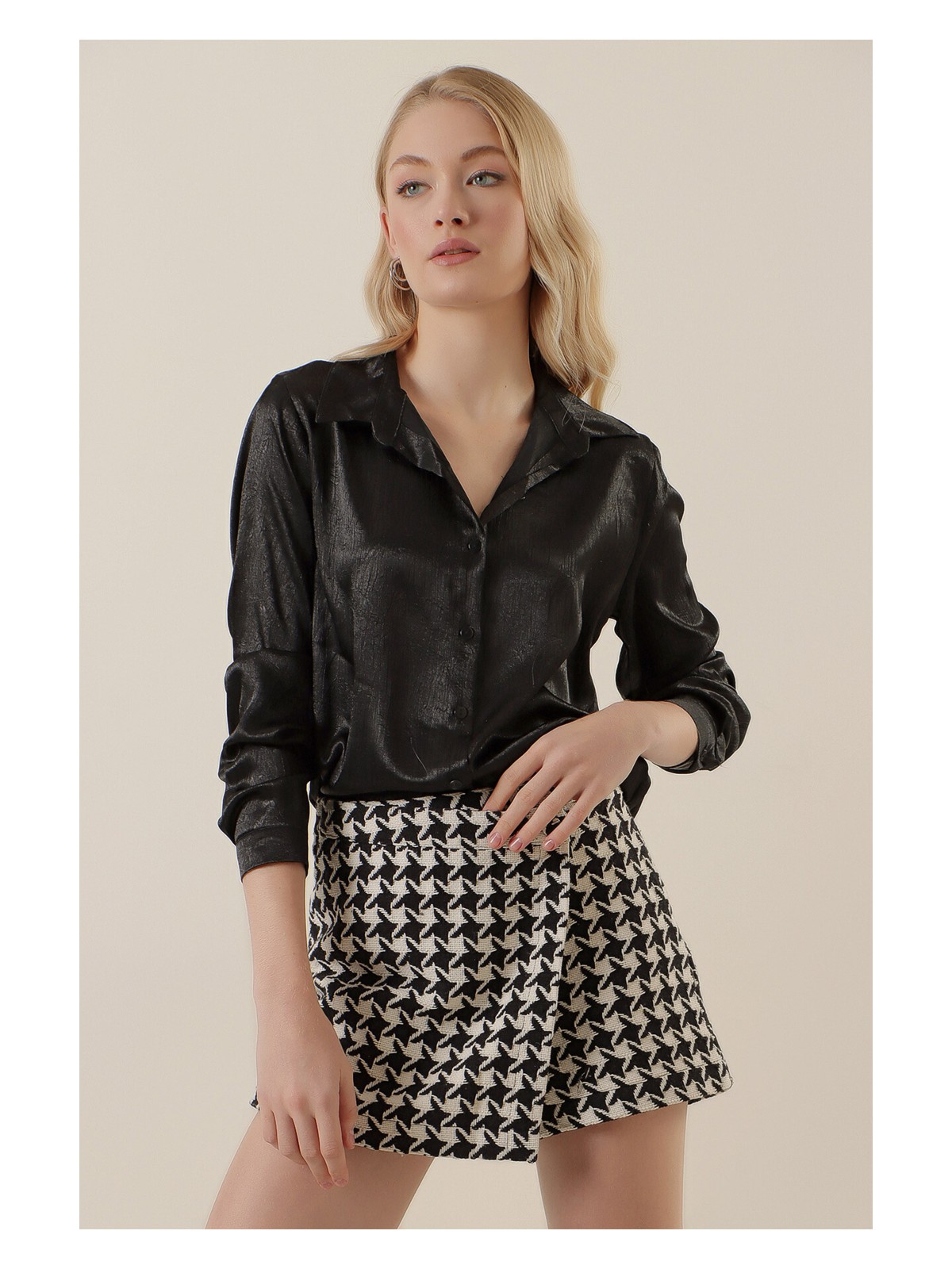 Bigdart 3964 Hafif Dökümlü Saten Gömlek - Siyah