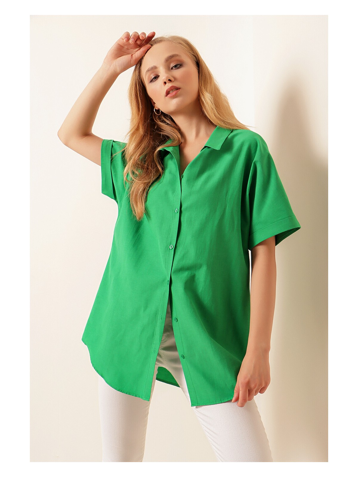 Bigdart 20120 Oversize Kısa Kollu Gömlek - Sarı - Görsel 7