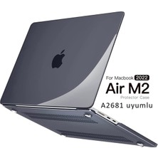 Fibaks Apple Macbook Air M2 Çip 13.6 A2681 2022 Kılıf 360 Derece Siyah Transparan Esnek Tam Koruma Kapak