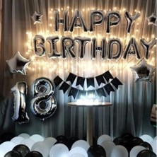 Hayaller Dükkanı Happy Birthday Gümüş Siyah Beyaz Set