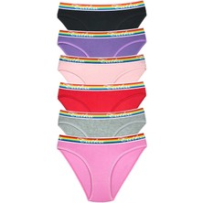 Discount Planet 6 Adet Beli Renkli Lastik Pamuklu Kadın Slip Tutku Külot