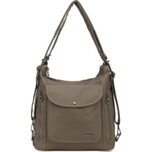 Barcelona Yıkama Deri Kadın Sırt &  Omuz Çantası 2022-1834 Vizon