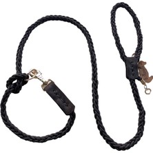 Balkonda Köpek gezdirme kayışı boyun tasmalı özel örme halat siyah metal kalın kancalı halat kalınlık:12mm gezdirme kayışı:165cm boyun tasması: standart ayarlamalı dog leash TB6-1