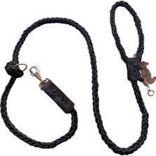 Balkonda Köpek gezdirme kayışı boyun tasmalı özel örme halat siyah metal kalın kancalı halat kalınlık:12mm gezdirme kayışı:165cm boyun tasması: standart ayarlamalı dog leash TB6-1