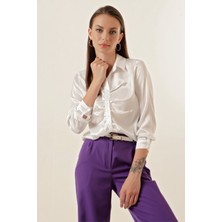 Bigdart 20112 Büzgülü Saten Gömlek - Beyaz