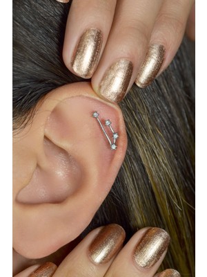 Sacce Scarves & Accessories Koç Burcu Yıldızlı Gümüş Renk Helix Küpe Takımyıldızı Zirkon Özellik