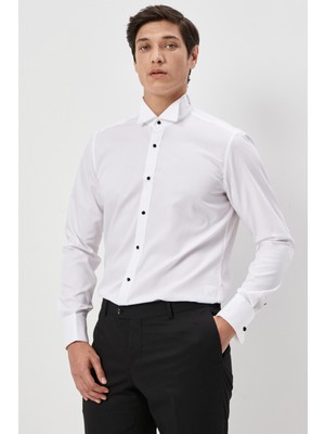 ALTINYILDIZ CLASSICS Erkek Beyaz Slim Fit Dar Kesim Ata Yaka Uzun Kollu Klasik Gömlek