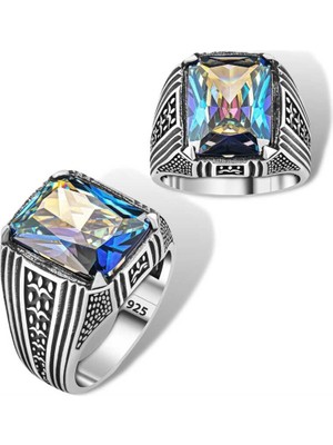Gumush Gümüş Mistik Topaz Kare Erkek Yüzük