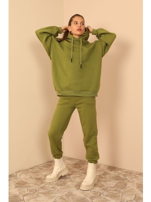 Kaktüs Üç İplik Kumaş Uzun Kol Oversize Kadın Sweatshirt