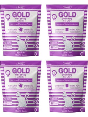 Freshy Gold Silika Kristal Kedi Kumu - 4 Aylık Set - Kalın Taneli