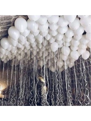Hayaller Dükkanı 50 Adet Beyaz Metalik Balon Helyum Gazı Uyumlu Parlak Balon Metalik