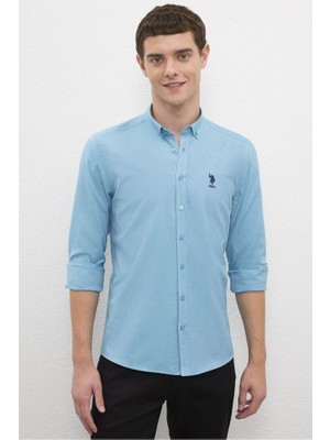 U.S. Polo Assn. Mavi Erkek Gömlek Klasik Stil Truvakar Kol Açık Mavi Renk