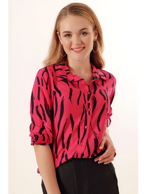 Bigdart 3721 Grafik Desenli Gömlek - Fuşya