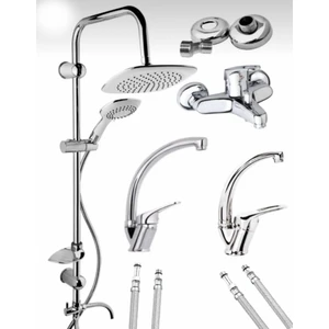 Bra Bucca Mix Kuğu 4’lü Set Banyo Bataryası, Mutfak Bataryası, Lavabo Bataryası ve Robot Duş Seti Set Kuğu