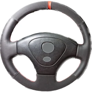 İskender Oto Aksesuar Direksiyon kılıfı Mazda 323 1998 model uyumlu noktalı ve süet nubuk kombin Kırmızı Şeritli kırmızı dikişli