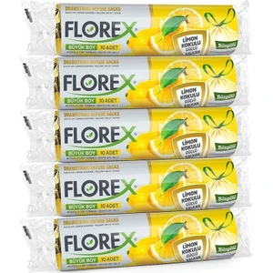 60 Litre Büzgülü Limon Kokulu Sarı Çöp Torbası Poşeti / 65 x 70 Cm. - 10 Adetlik 5 Rulo