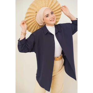 103901 Oversize Basic Tesettür Gömlek - Lacivert