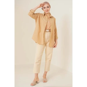 103901 Oversize Basic Tesettür Gömlek - Bej