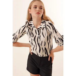 3721 Grafik Desenli Gömlek - Krem