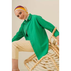 103901 Oversize Basic Tesettür Gömlek - Yeşil