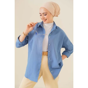 103901 Oversize Basic Tesettür Gömlek - Indigo
