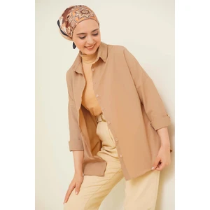 103901 Oversize Basic Tesettür Gömlek - Camel