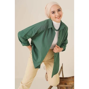 103901 Oversize Basic Tesettür Gömlek - Zümrüt Yeşili