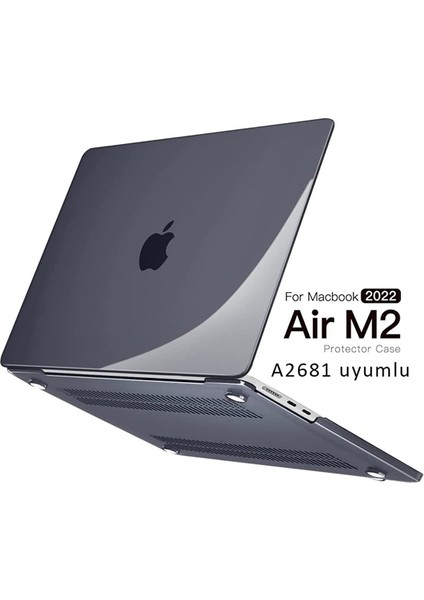 Apple Macbook Air M2 Çip 13.6 A2681 2022 Kılıf 360 Derece Siyah Transparan Esnek Tam Koruma Kapak