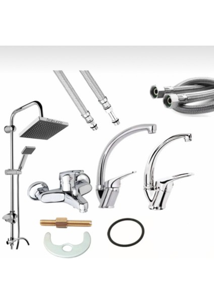 4’lü Set Robot Yağmurlama Tepe Duş Seti - Banyo - Lavabo - Mutfak Eviye Musluğu Bataryası