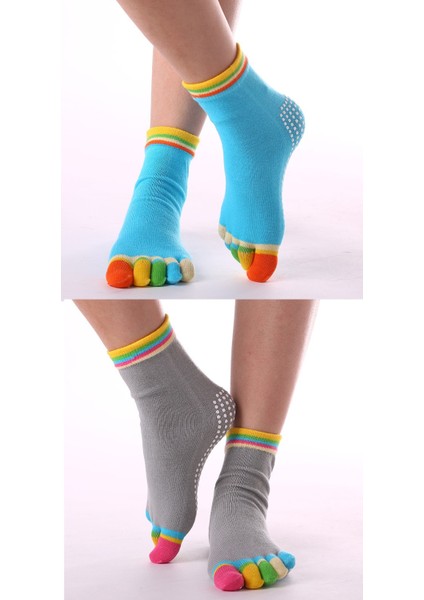 2 Çift Almila Yoga&pilates, Barre, Dans Çorabı Turkuaz-Gri