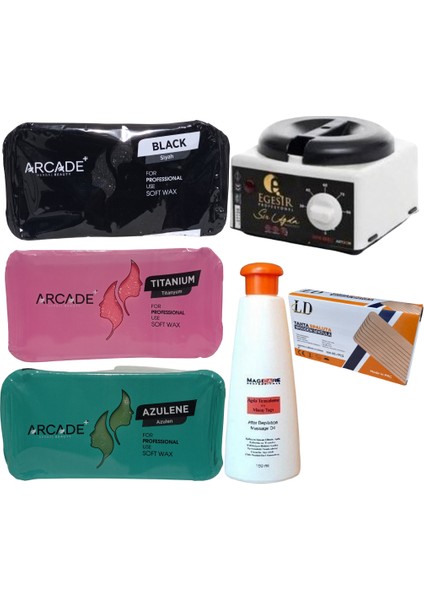 Titanyum Pudralı + Azulen + Siyah Kalıp Sir Ağda + Sir Ağda Makinesi 6'lı Özel Set