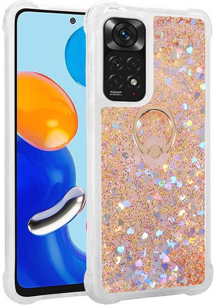 Xiaomi Redmi Note 11 Pro 5g Kılıf Sıvılı Simli Sulu Yüzüklü Standlı Şeffaf Silikon Milce