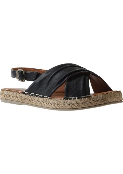 Siyah Deri Kadın Espadril Sandalet modelleri