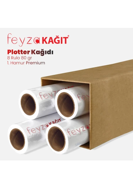 Feyza Kağıt 1. Hamur Premium Opak 80GR Plankopya Ozalit Çizim Kağıdı 31 cm x 175 mt 8 Rulo