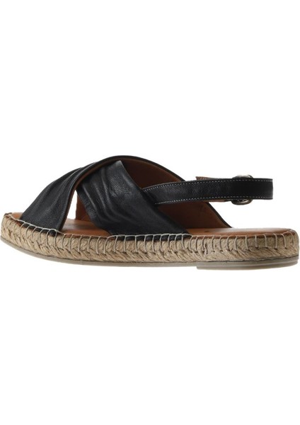 Bueno Shoes Siyah Deri Kadın Espadril Sandalet