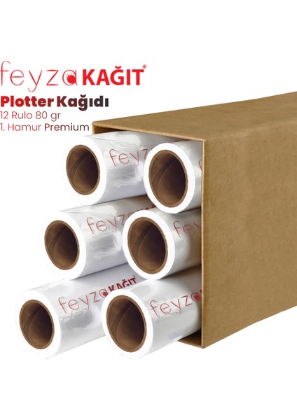 Feyza Kağıt 1. Hamur Premium Opak 80 gr Plotter Çizim Kağıdı 45 cm x 50 mt 12 Rulo