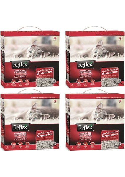 Granül Aktif Karbonlu Topaklanan Kedi Kumu 6 Lt x 4 Adet