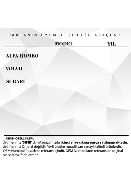 Alpha Auto Part Alfa Romeo, Volvo, Subaru Için Ayna Dişlisi 40 Diş