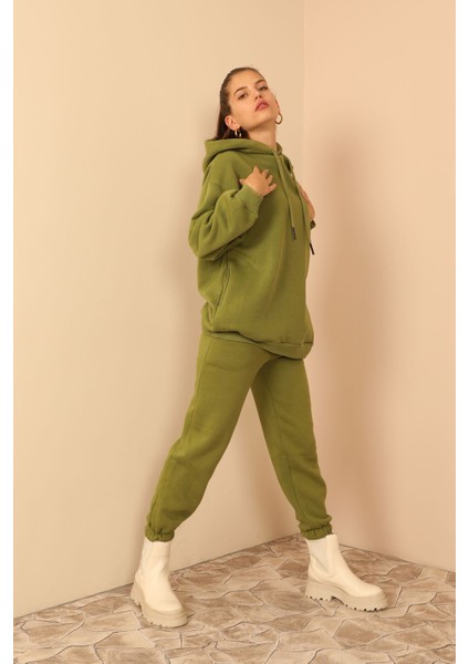 Üç İplik Kumaş Uzun Kol Oversize Kadın Sweatshirt