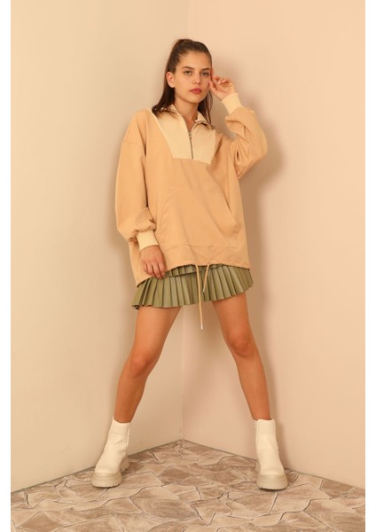Atlas Kumaş Fermuarlı Yaka Kadın Sweatshirt fiyatları