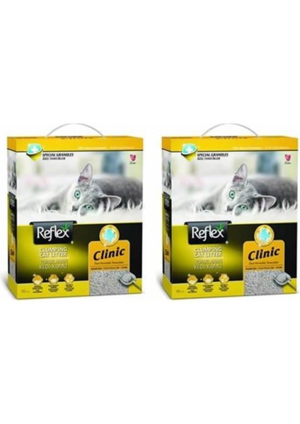 Klinik Özel Tanecik Hızlı Topaklanan Kedi Kumu 10 Lt 2'li Set