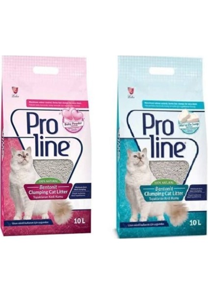 Pro Line Doğal Topaklanan Baby Powder ve Marsilya Sabunlu Kedi Kumu 10 Lt * 2 Adet