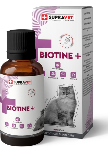 Supravet Plus +B For Cats Biotine Damla 100 ml + Zinc + Multi Vitamin ( Kediler Için Tüy Sağlığı Da