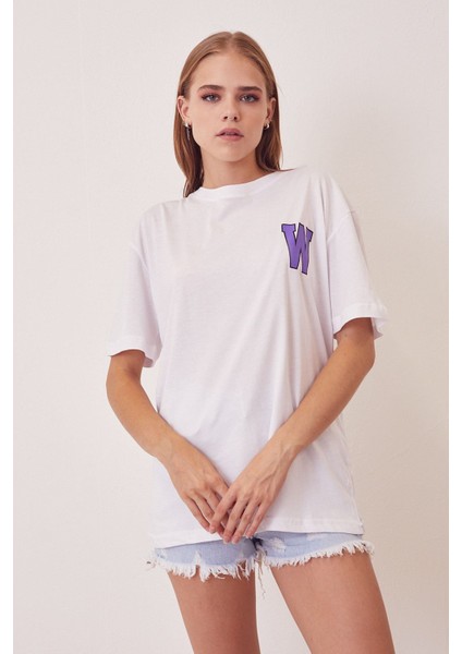 W Baskılı T-Shirt-Beyaz