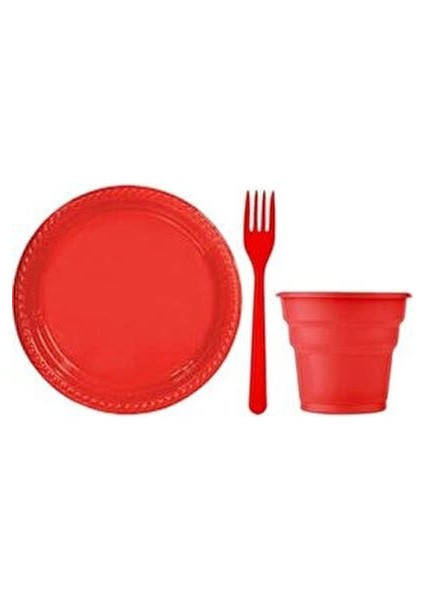 Parti Set TABAK,ÇATAL,BARDAK25 Li Kırmızı