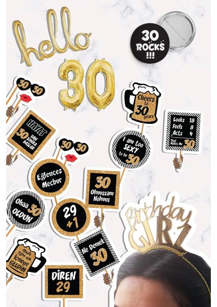 Hello 30 Yaş Altın Konsept Doğum Günü Parti Seti