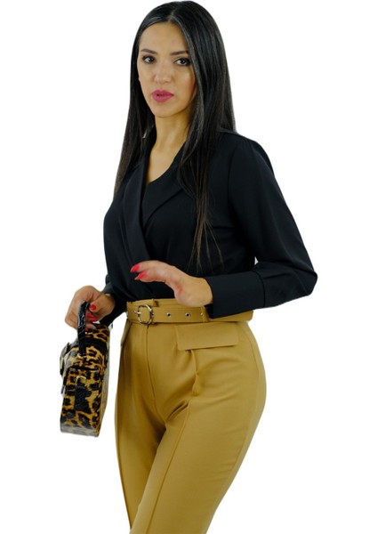 Yakalı Budy Suit Siyah